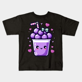Cute Kawaii Blueberry Boba Drink with Hearts | Kawaii Cute Food Design Kids T-Shirt